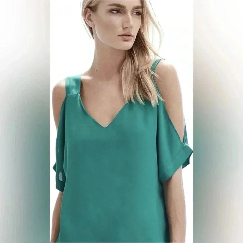 REVOLVE Krisa Emerald Green Teal Cold Shoulder Blouse NWT